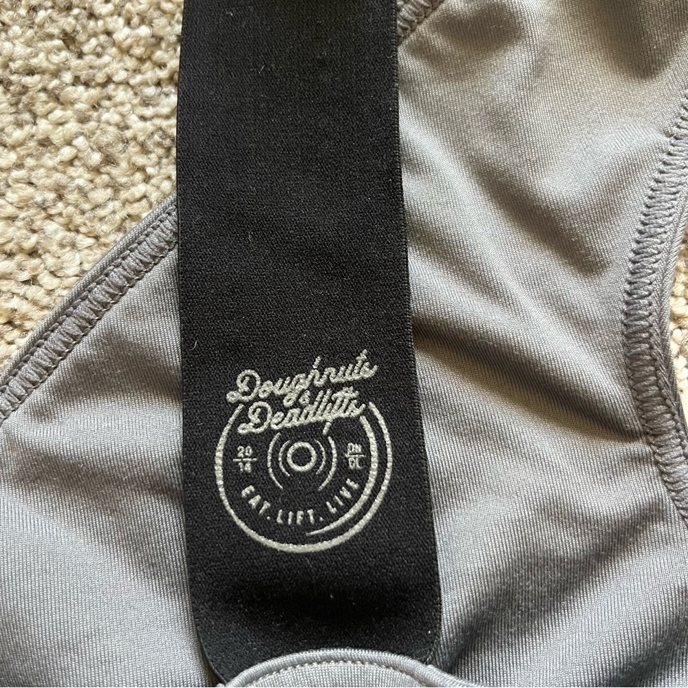 Doughnuts & Deadlifts Criss-Cross Gray Sports Bra - Picture 4 of 6